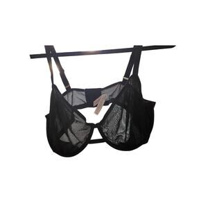 Auden Black Mesh Underwire Bra 38DD Unlined Demi Coverage Adjustable Strap Sheer